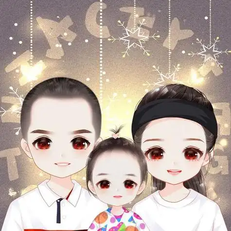 一张张全家福卡通头像戴眼镜的爸爸妈妈调皮萌娃姐弟俩