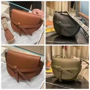 正品loewe罗意威女包gate牛皮三角马鞍包mini半月拼接单肩斜挎包