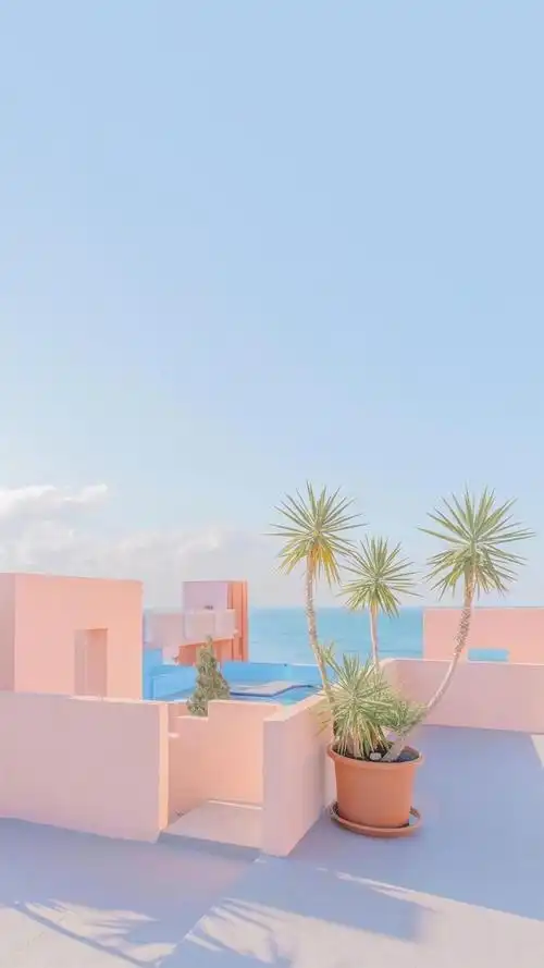 粉色少女心浪漫海边风光,风景-手机壁纸