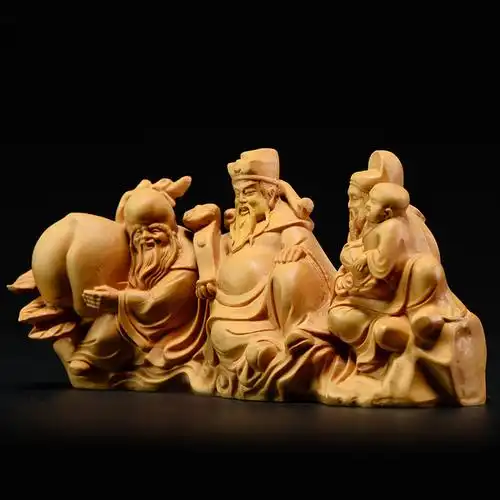 黄杨木雕创意福禄寿三星摆件雕刻工艺品贺寿老人木雕