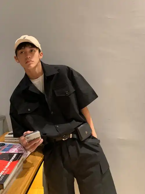 青少年连体衣套装男夏季薄款一套搭配帅气2021短裤工装裤 黑色 m