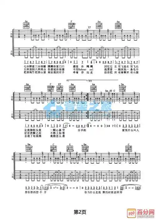 酒醉的探戈2001吉他谱 c调扫弦版-动力火车