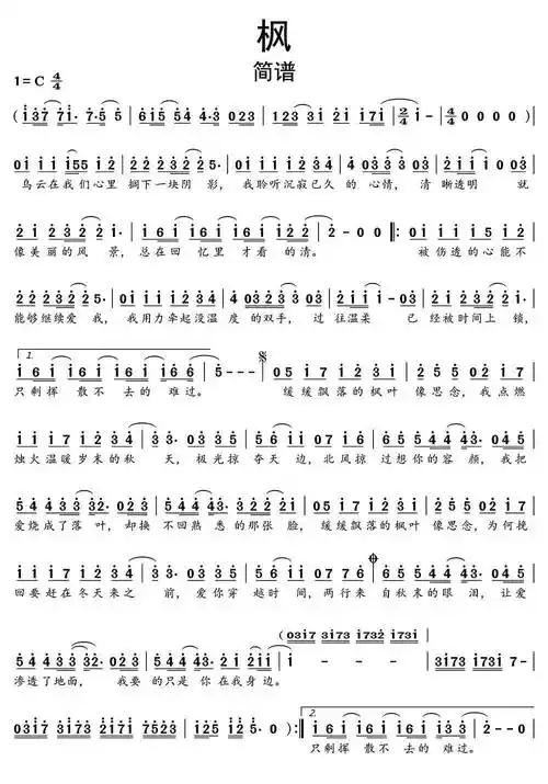 吉他谱 >  未知 >  枫简谱乐谱vip 分类未知 本谱选调- 制谱l 发布