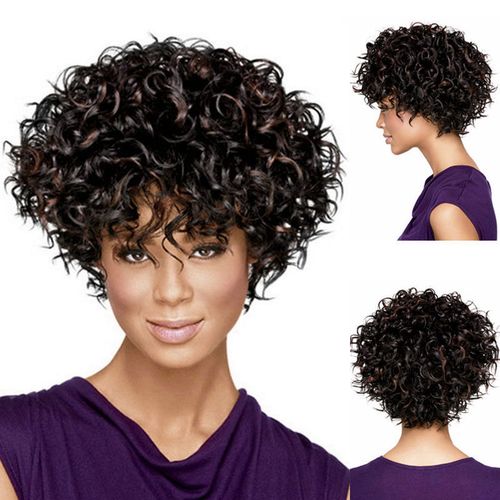 欧美黑棕色假发女短卷发小卷整顶发套蓬松爆炸头发型高温丝全头套