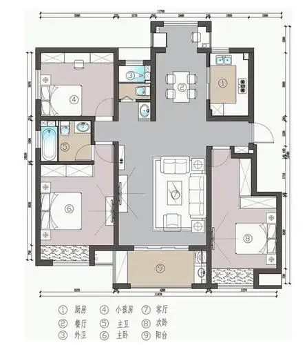 加大了整体的设计流程美感 以下就是本套万科金域缇香小区108平米三