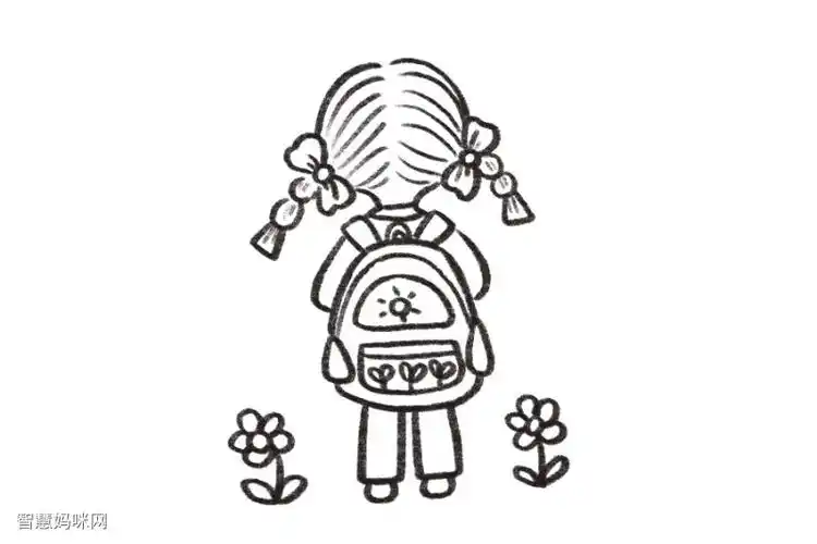 开学小女孩上学背影简笔画教程