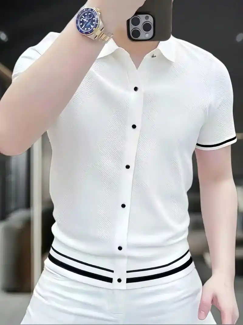 高档冰丝短袖 t 恤 polo 衫男夏季轻奢时尚帅气休闲半袖体恤品质男装