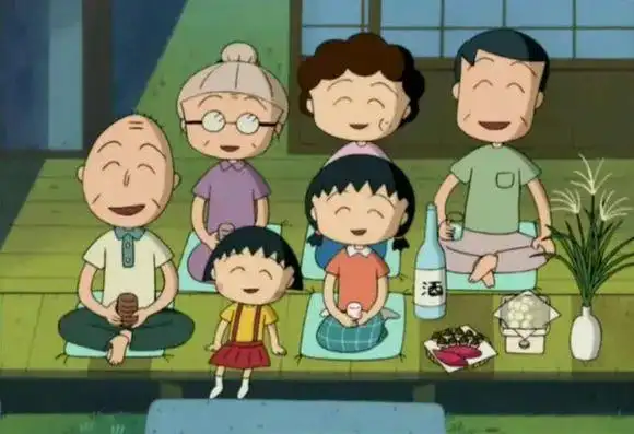 月见团子,出现在"奶奶的月见团子",小丸子一家人中秋赏月时吃的.