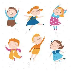 快乐的孩子们跳起来照片