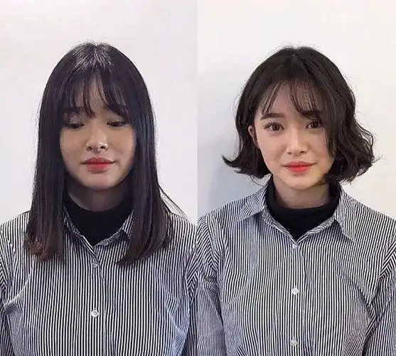 整形级短发对比剪完脸小一圈