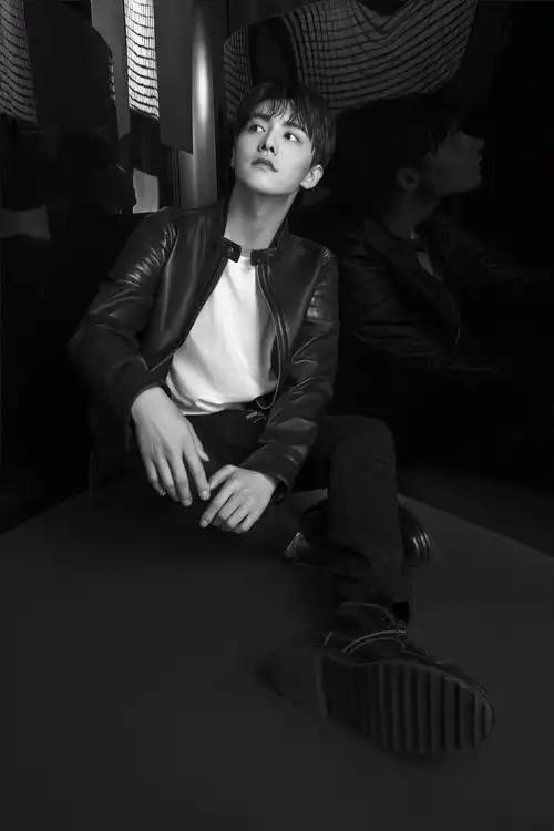 马天宇黑白大片 湿发皮衣展现"英雄本色"