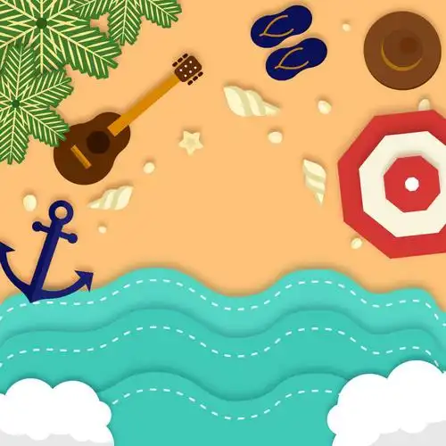 夏季海滩-棕榈树海星和被拉链覆盖的海浪