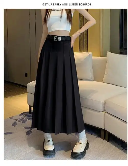 (升级西装面料 腰带款)百褶裙半身裙女春夏新款显瘦裙子中长裙 - 17网