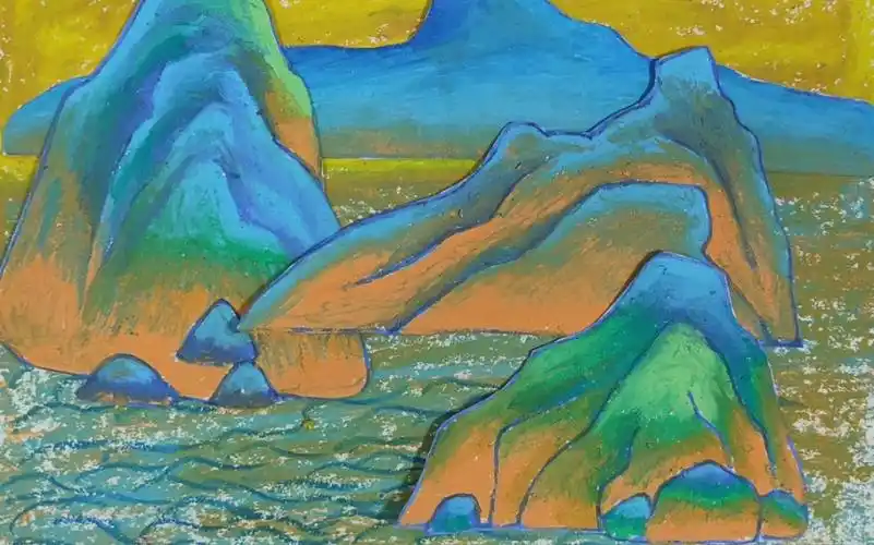 油画棒《千里江山图》制作步骤