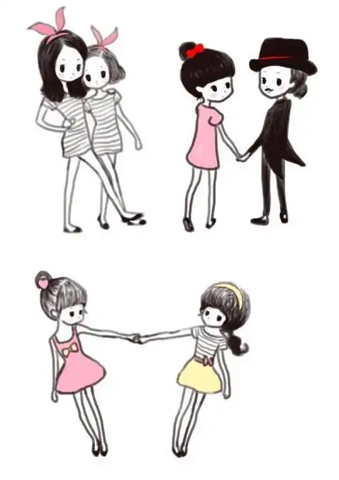 两个闺蜜简笔画牵手