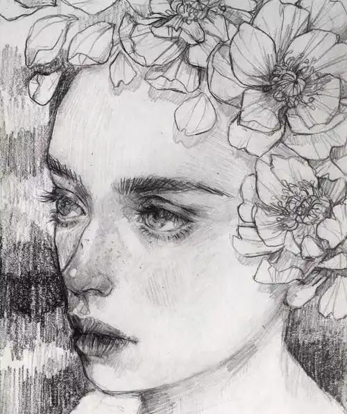 森系灵动的女孩素描线稿