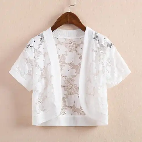 夏季短款外搭小披肩薄款镂空短袖坎肩蕾丝开衫女百搭短外套衣