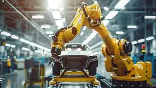 机械臂在汽车工厂进行车身制造