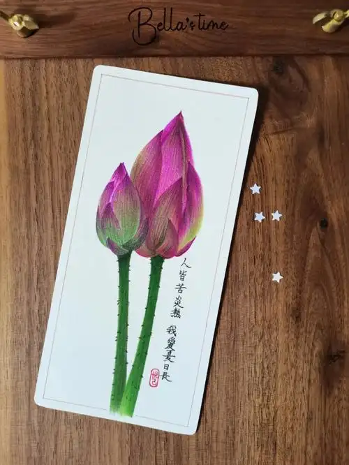 画画  #彩铅 #画画的日常  #绘画  #荷花 #自制书签  #手绘书签