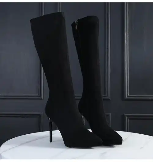 长筒靴女细高跟黑色性感高筒不过膝长靴2021年新款跟鞋显瘦中筒靴黑色