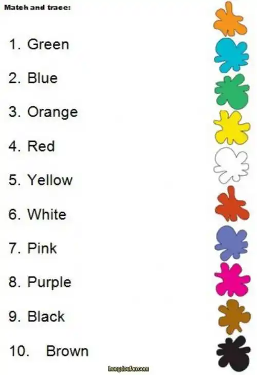 认识基本颜色英文趣味练习题打印