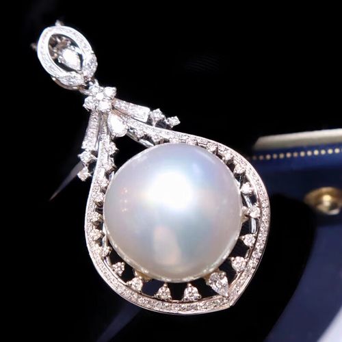 海洋经典 澳白珍珠吊坠项链18k金镶嵌钻石轻奢时尚名媛气质锁骨链17