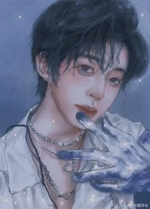 刘宇国风美少年#刘宇粉丝为刘宇化鲸舞台一年延迟一天庆祝的手绘"我