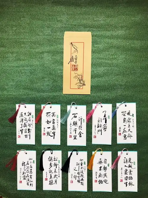 原创纯手工手写书签真迹毛笔字宣纸蜡染硬纸中国传统文化流苏古风书签