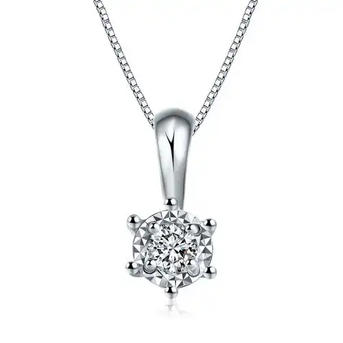 千禧之星白18k金钻石吊坠女款单钻六爪车花项坠锁骨挂坠结婚颈饰
