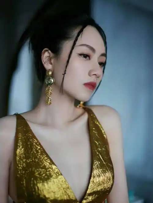 女歌星刘惜君晒新写真,身穿鎏金气质长裙,明艳照人中略带感性_照片_穿