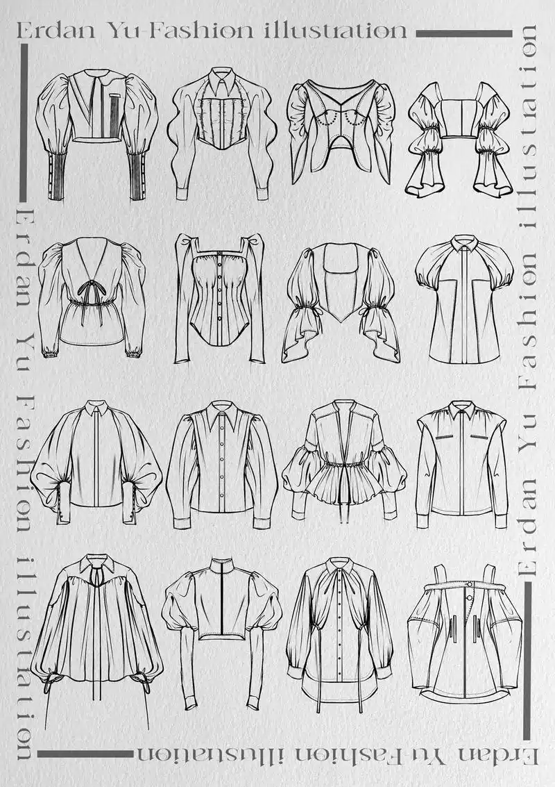 服装手绘/浪漫衬衫款式图95设计师必备.