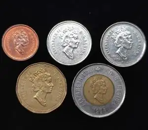 加拿大硬币5枚一组高冠女王1 25分2元白熊 潜鸭麋鹿双色美洲钱币