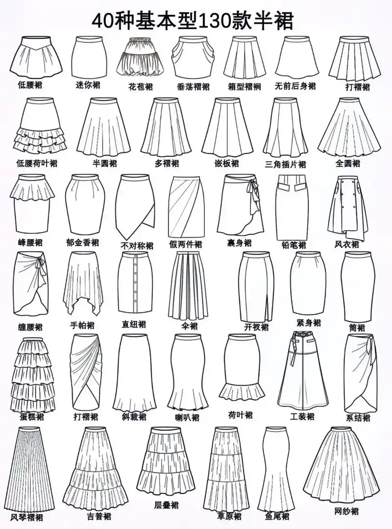 94服装设计款式图之女式半裙设计#服装设计 #半裙系列 #气质半身裙