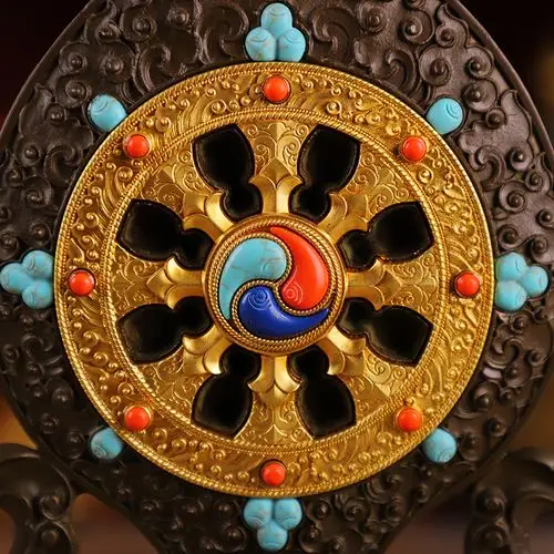 金轮慧宝纯铜吉祥法轮藏传西藏用品佛堂供物摆件
