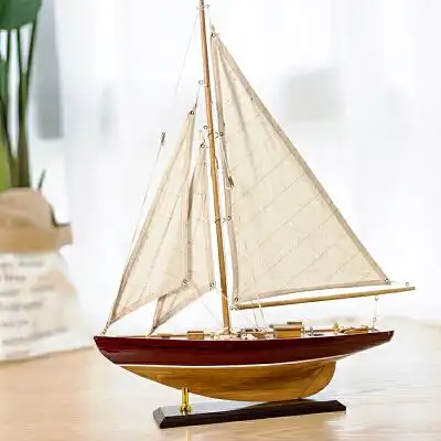 木质帆船模型复古客厅摆件手工组装船桌面摆件橱窗装饰实木仿真工艺船