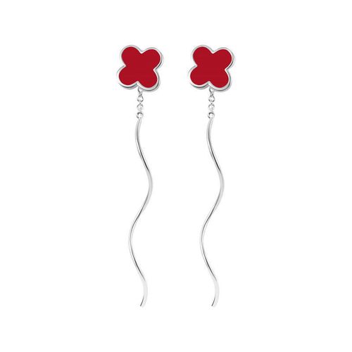 2021新款纯银四叶草波浪耳线气质长款流苏ins潮流耳钉耳环饰女