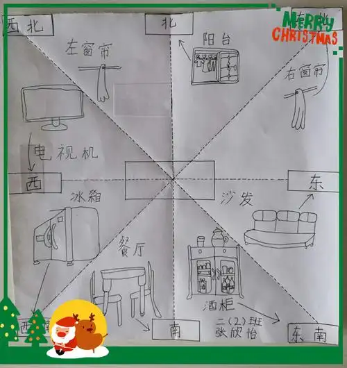 二年级孩子开始动手制作方向板,并借助方向板绘制家里客厅的平面图