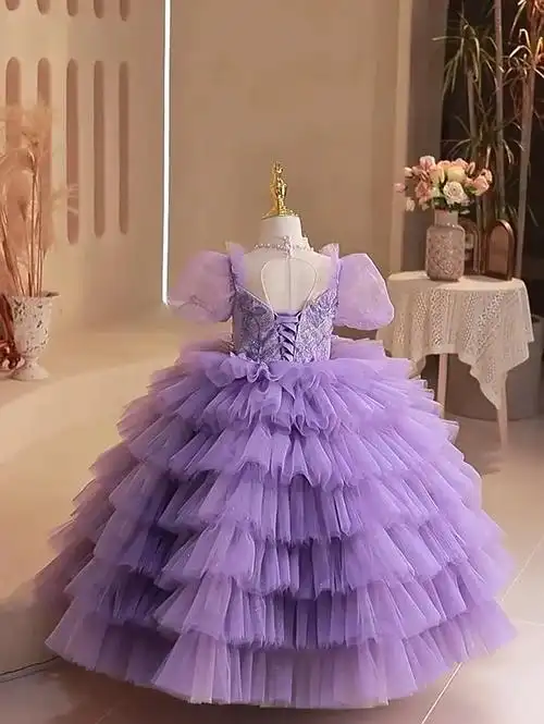 儿童礼服高端紫色女童走秀公主裙洋气生日宴会主持人钢琴演出服夏