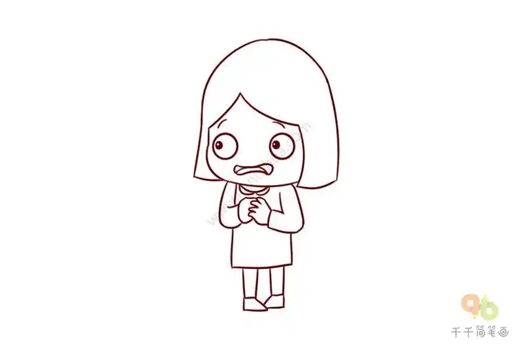瑟瑟发抖的小女孩简笔画
