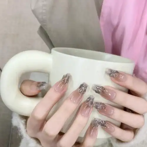 穿戴甲纯手工暗夜银河美甲假指甲新款冬日中长款法式轻奢新年定制