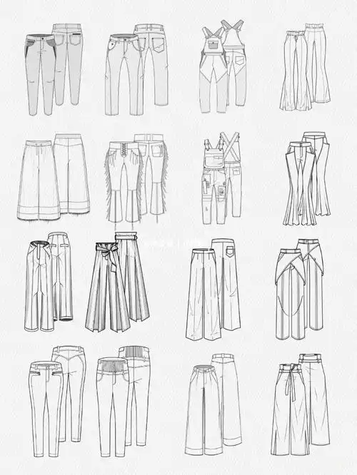 服装设计ai102款裤子正背面款式图分享