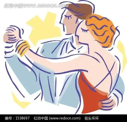 手绘搂着跳舞的外国男女eps素材免费下载_红动网