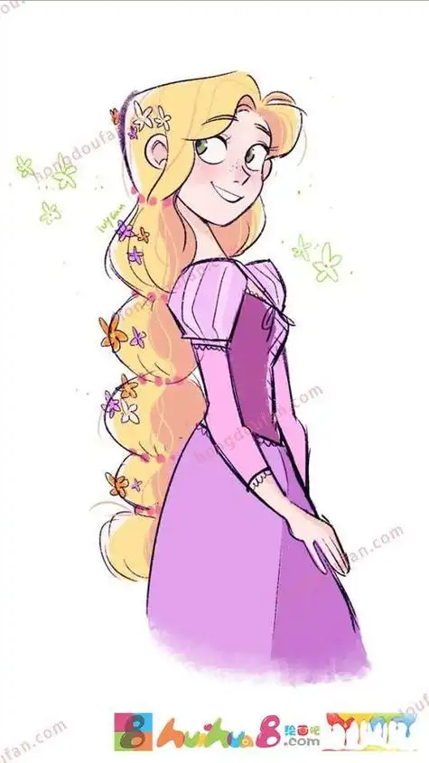 超萌可爱公主简笔画彩色长发