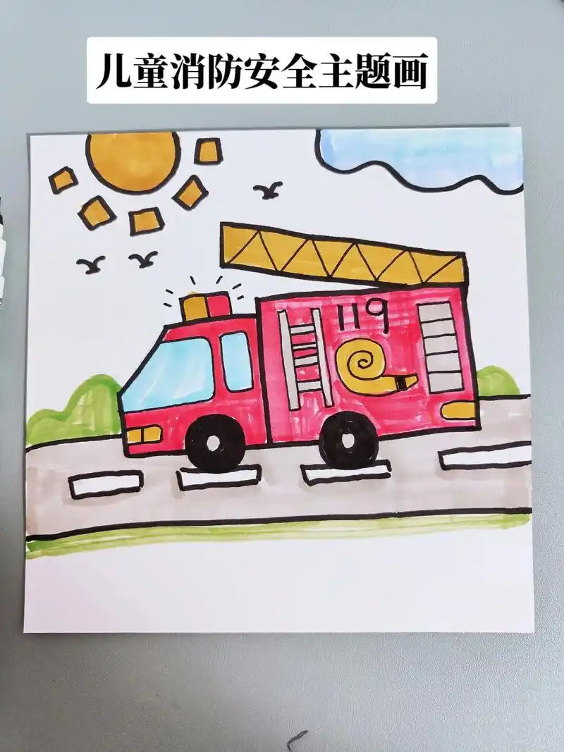 消防车简笔画!#儿童画 #消防车简笔画  - 抖音