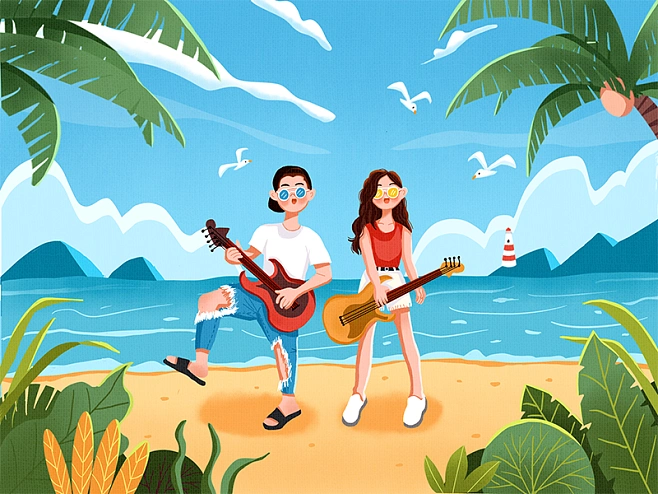 14:33:35乐队的夏天音乐乐队夏天彩色插图商业插画卡多喵同采自