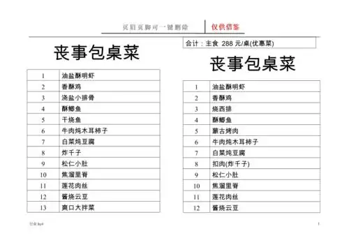 红白喜丧包桌菜单谷风优文