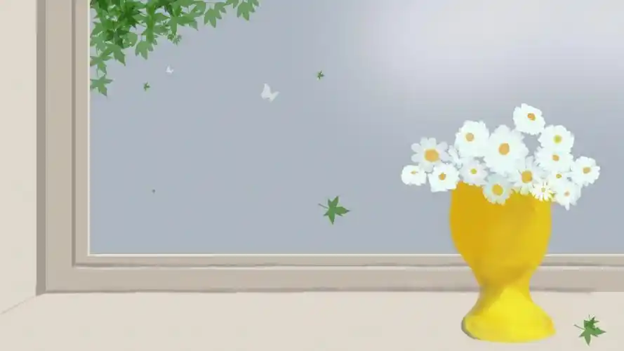 小清新窗花枫叶绘画原创4k电脑壁纸