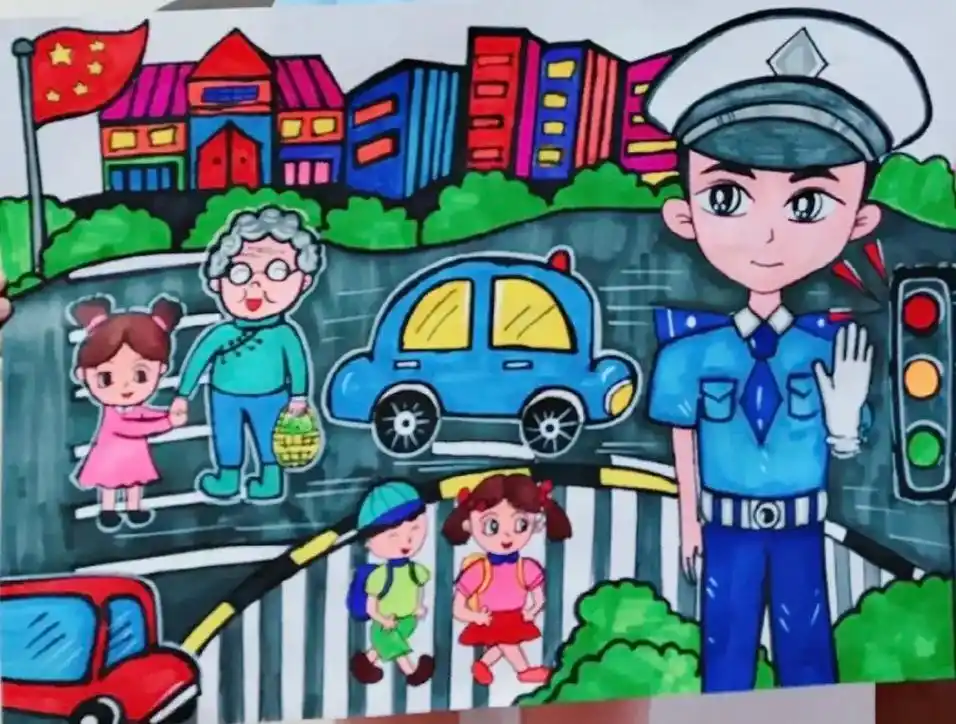 交通安全主题绘画～文明安全出行～#交通安全手抄报 #交通安全 - 抖音