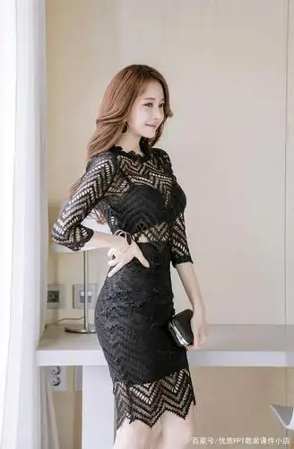 韩国美女金敏英,黑色性感镂空装,魅力四射,让人一见倾心!