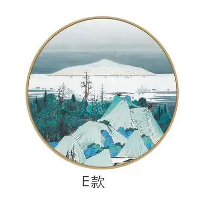 新中式山水客厅装饰画样板房圆形壁画玄关水墨国画书房挂画圆框画